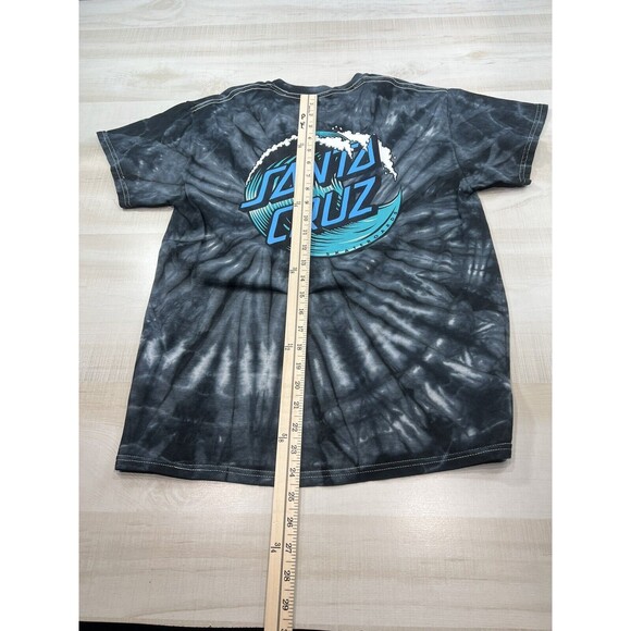 Santa Cruz Skateboards Mens Shirt Tie Dye Blck Gray Skater Tee Waves Logo M - Picture 10 of 10